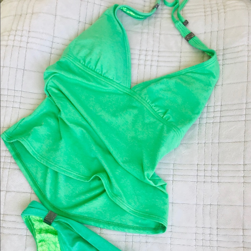 Oakley lime bright green two piece swimsuit